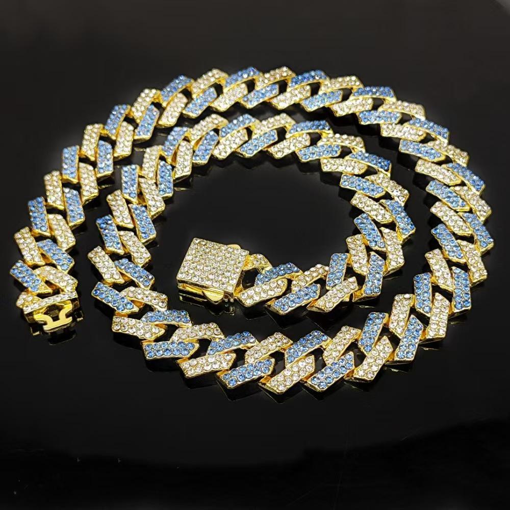 15-миллиметровая ромбовидная кубинская цепь Хип-хоп мужское ожерелье со стразами - Европейский и американский стиль