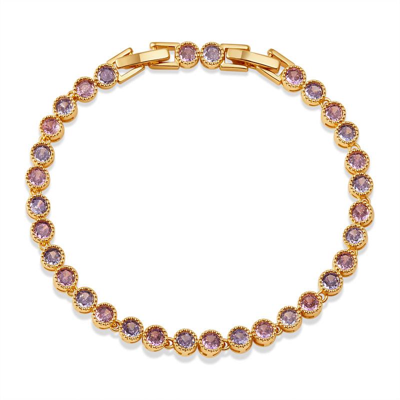 Vintage 18K Gold Plated Copper Purple Zircon Link Bracelet Elegant Women's Fashion Jewelry