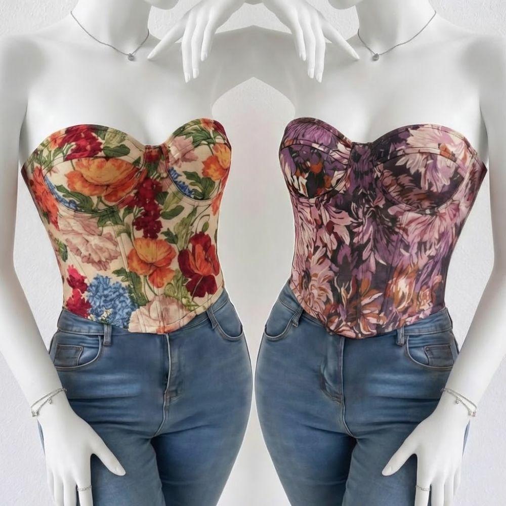 Boned Floral Underwired Corset Multi-Color Strapless Corset Top Women's Shapewear Daily Streetwear
