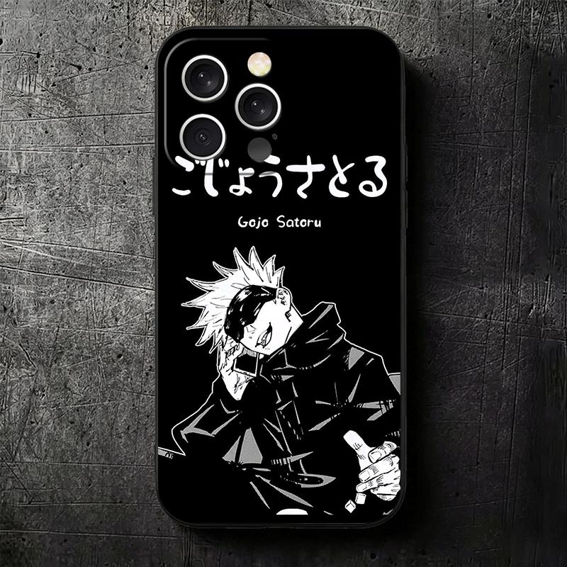 JUJUSU Anime Character Black White Soft Phone Case for iPhone 16 16E 17 Air 15 Pro Max 14 Plus 13 Mini 11 12 7 Black Cover Back