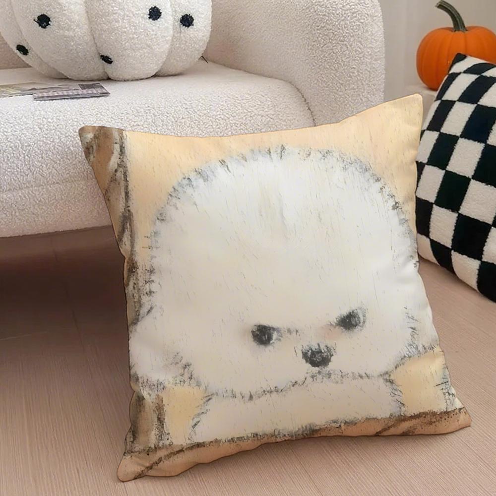 Cute Bichon Frise Pet Cushion Cover Throw Pillow Cover Hidden Button Durable Polyester Chair Cushion