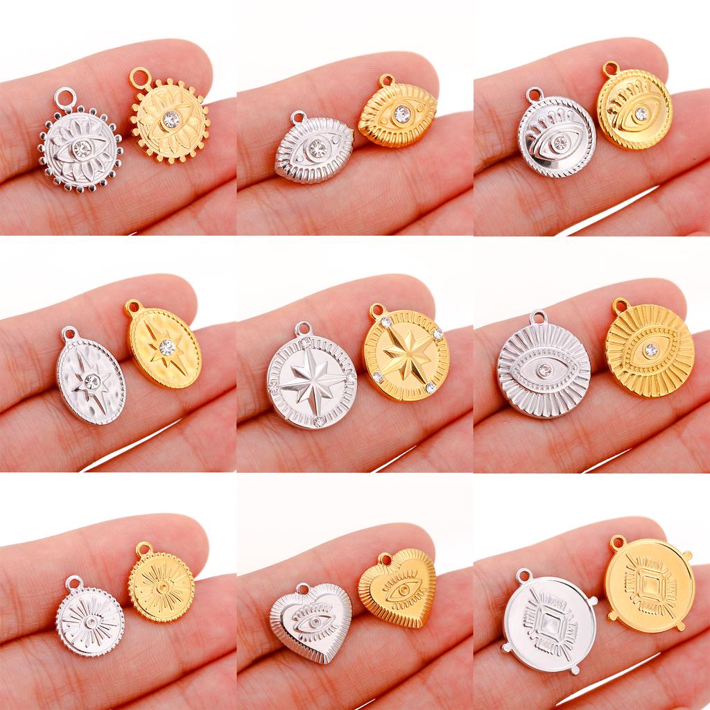 3pcs Stainless Steel Gold Color Plated Rhinestone Evil Blue Eye Charms Necklace Bracelet Earring DIY Jewelry Making Accessories