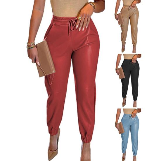 Женские брюки из искусственной кожи с высокой талией, с контролем живота, с подъемом ягодиц, эластичной талией, эластичной кулиской на щиколотке, мягкие, гладкие, дышащие, женские, длиной до щиколотки