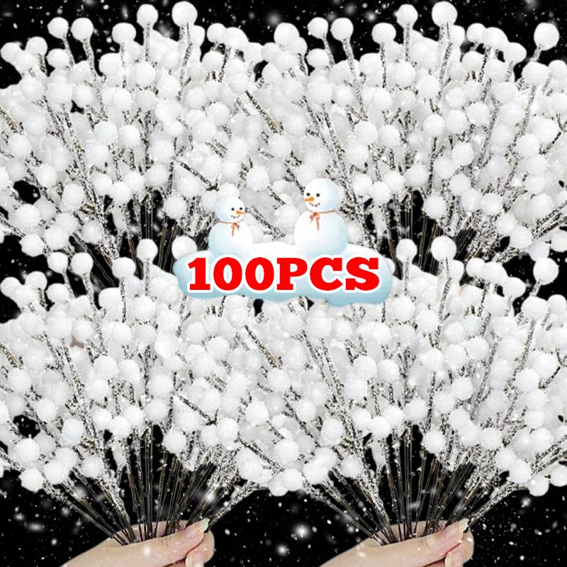 100/5 шт. Искусственные белые ягоды остролиста Стебли Ягодные пики для DIY Рождественского венка Цветочные композиции Декор для зимних праздников Рождественской елки