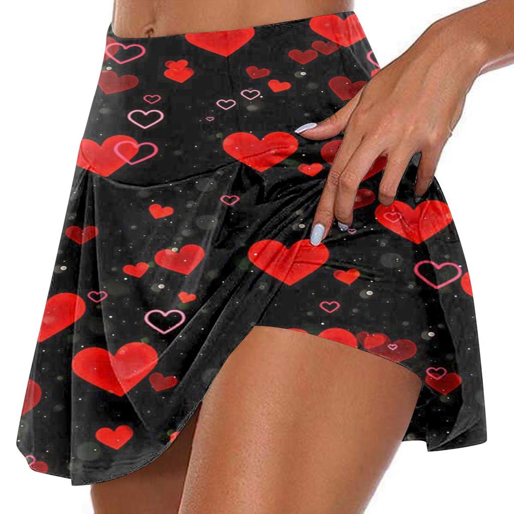 Женские спортивные эластичные плиссированные теннисные юбки с принтом ко Дню святого Валентина, внутренние шорты для занятий йогой, эластичные спортивные шорты для гольфа