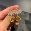 Korean Edition Ornaments with Micro Set Zircon Yellow Water Drop Wings Earrings Needle Ring Temperament Small Everyday