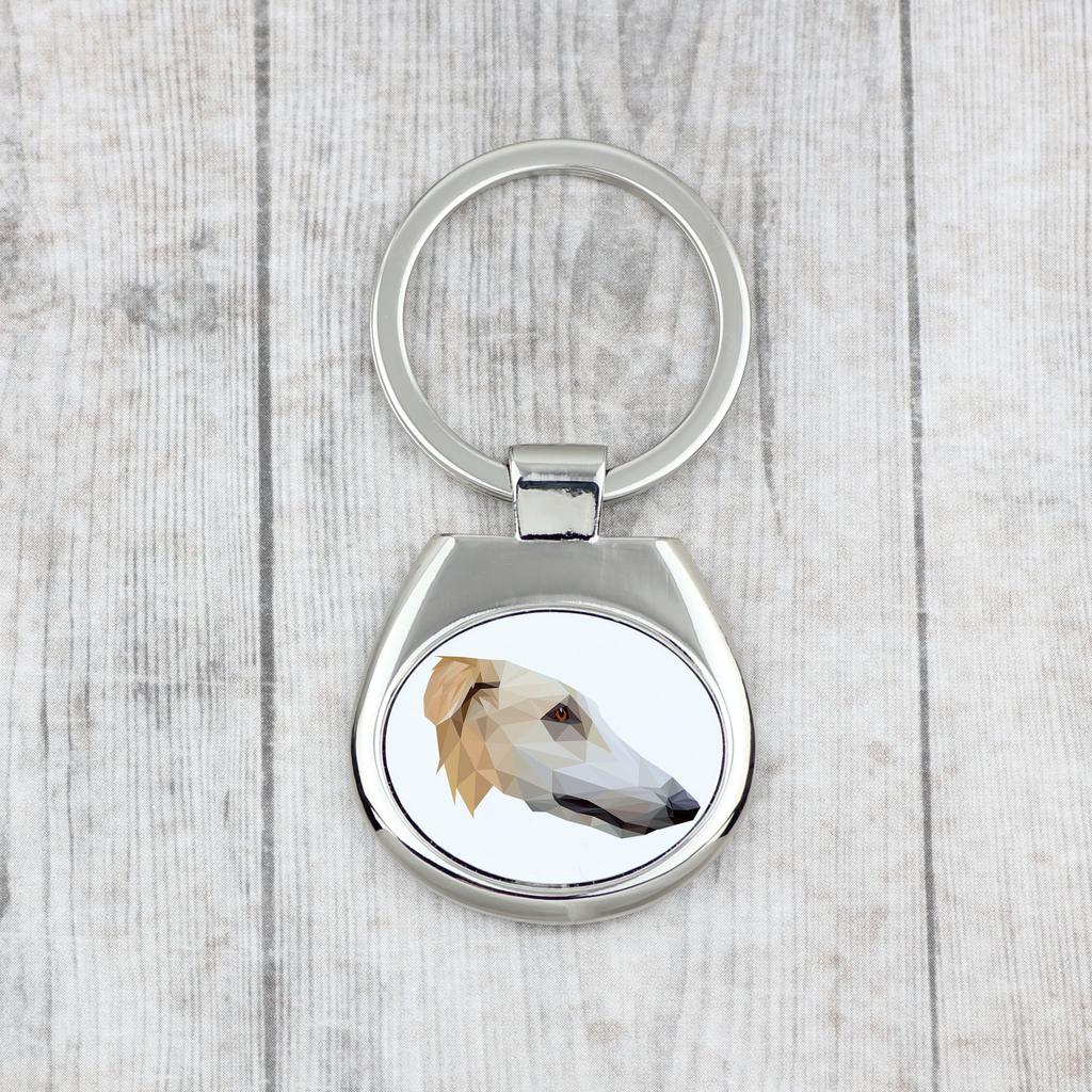 Borzoi, Russian Hunting Sighthound, Russian Wolfhound - Geometric Keychain with a Photo and the Inscription Art-Dog