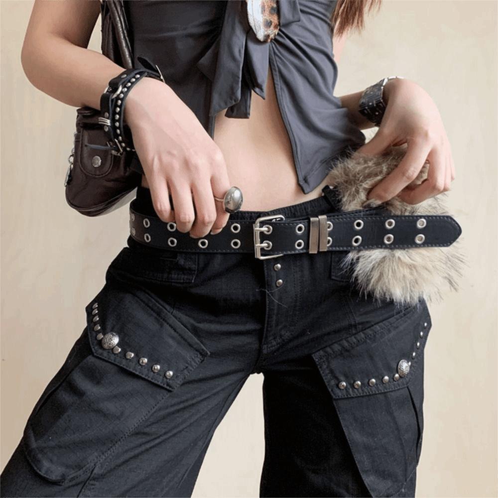 Rivet Leather Fur Belt Faux Fur Y2K Waistband Vintage Furry Waistband  Dress Decoration