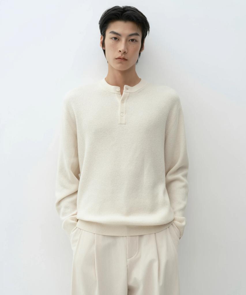 Musinsa Standard [Victoria Wool] Минималистичный вязаный хенли в рубчик [Кремовый]
