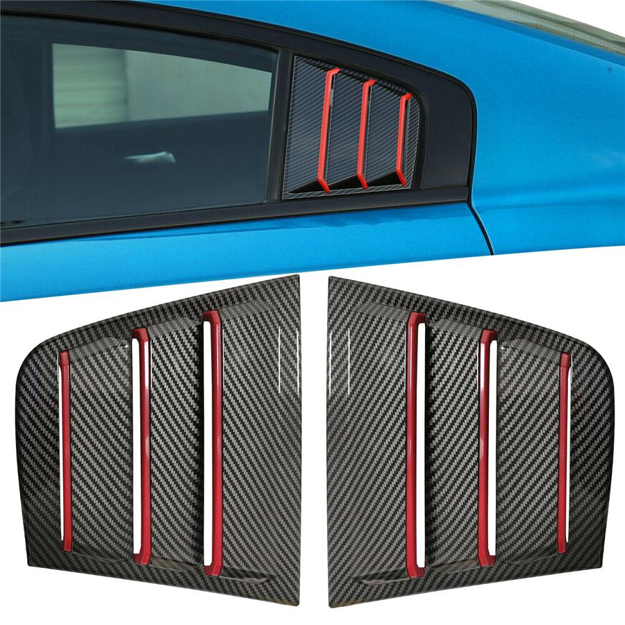 2x Carbon Look w/Red Trim Rear Side Window Louver Cover For 11-21 Dodge Charger