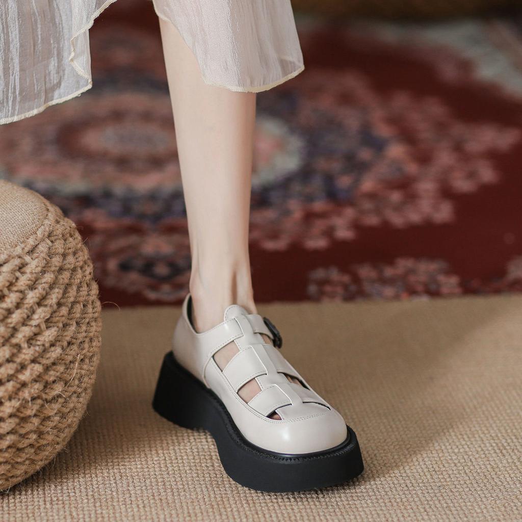 Тканые полые римские сандалии, женские туфли с ремешком в клетку, обувь с большим носком, Mori Department, британские ретро одиночные туфли, повседневная дышащая толстая подошва