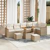 9-piece Garden Sofa Set with Beige Poly Rattan and Acacia Cushions 3363066