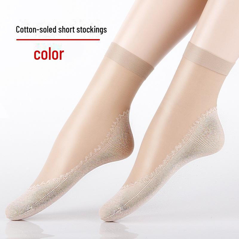 Женские хрустальные короткие носки – Весенне-летние тонкие, износостойкие, антизатяжки, черные и телесные хлопковые, бесшовные невидимые носки средней длины.
