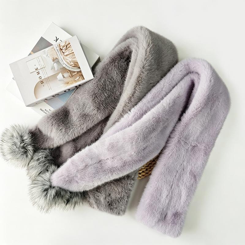 Customized autumn and winter extended Mao Mao scarf double-sided plush shawl versatile scarf imitation mink hair with hairball scarf