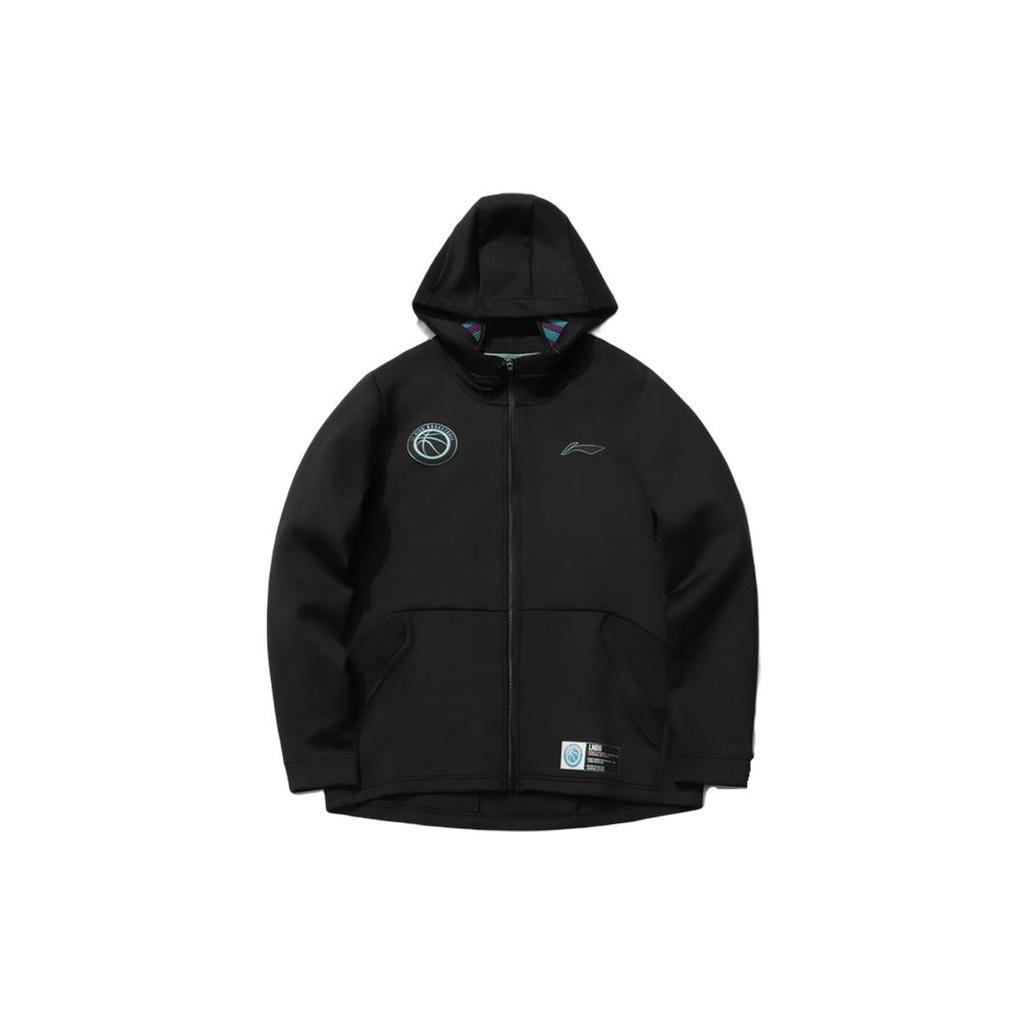 Li Ning Sports Basketball Series Logo Print Zipper Hoodie Men Hoodies Black AWDR093-1
