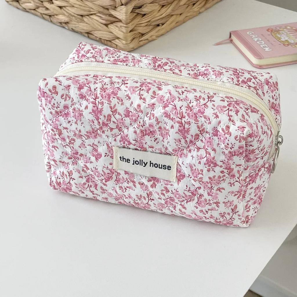 Flower Quilted Makeup Storage Bag Portable Travel Organizer Cosmetic Toiletry Pouch Cute Make Up Handbag Floral Bags