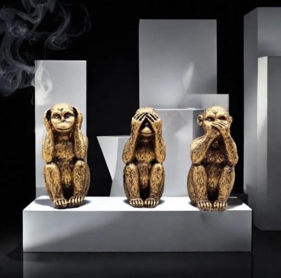 Three See No Hear No Speak No Cute Pose Set of 3 Monkeys Evil, Evil, Evil, Figures, (Gold)