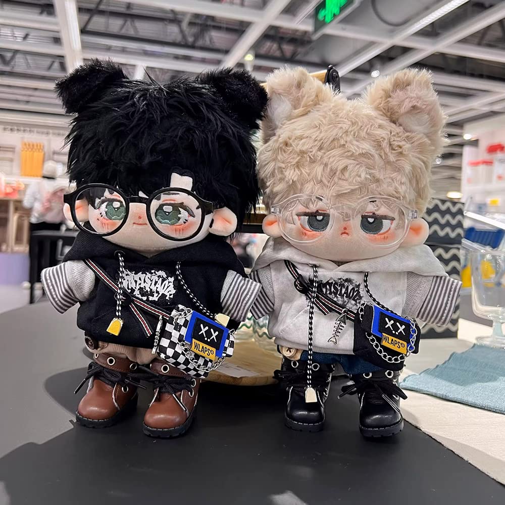 Niannyyhouse 20cm Plush Toy Clothes: Hoodie, T-shirt, Shorts, Backpack, Glasses, and Cotton Doll Accessories (Black, 20cm)