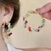 Y2K Colored Bead Crystal Pearl Exaggerated Hoop Earrings for Women Luxury Round Irregular Earring High-End Travel Accessory Gift