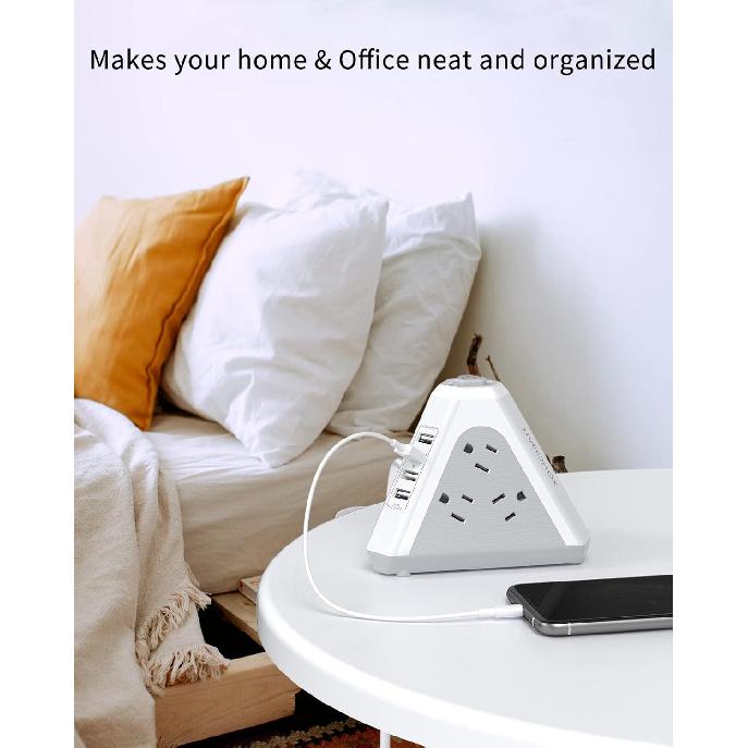 NVEESHOX Power Strip Tower Surge Protector-9 Multiple Outlets 4 USB Charging Ports,3-Side Triangle Outlet Extender Strip with 6.5Ft Long Extension