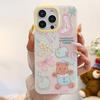 New Color blocked Bear Bow Suitable for Apple 16 Mobile Phone Case Small Fresh 15PROMAX Protective Case Korean 14