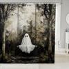 Шторка для душа "Призрачный лес" Сцена с качелями в haunted forest Хэллоуинская тематика Жуткое искусство Декор для ванной Водонепроницаемая ткань Домашние аксессуары