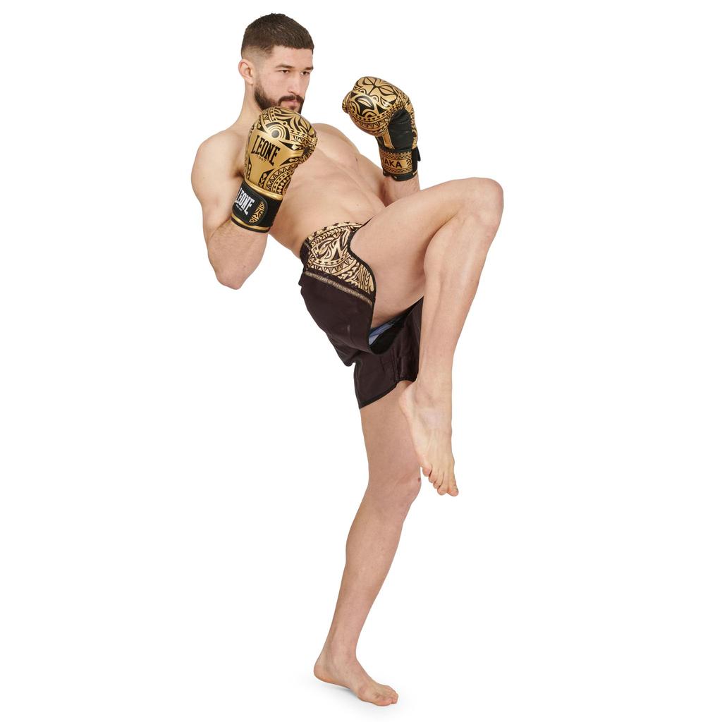 LEONE 1947 боксерские перчатки унисекс из искусственной кожи с внешней накладкой из полиуретана, застежка-липучка GN329 [HAKA] (12oz) Золотой/черный [Оригинальный продукт]