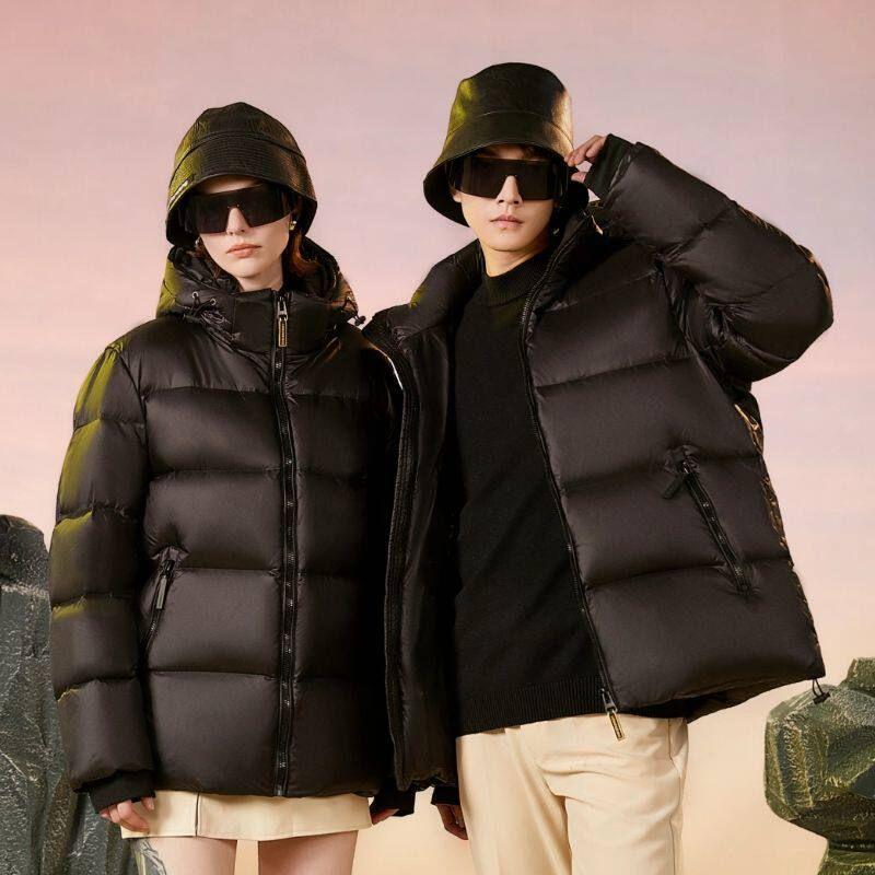 Foreign Trade Surplus 90 Winter Extreme Cold down Jacket Unisex Hooded Short Thickened Black and Gold Trendy Brand Warm Coat