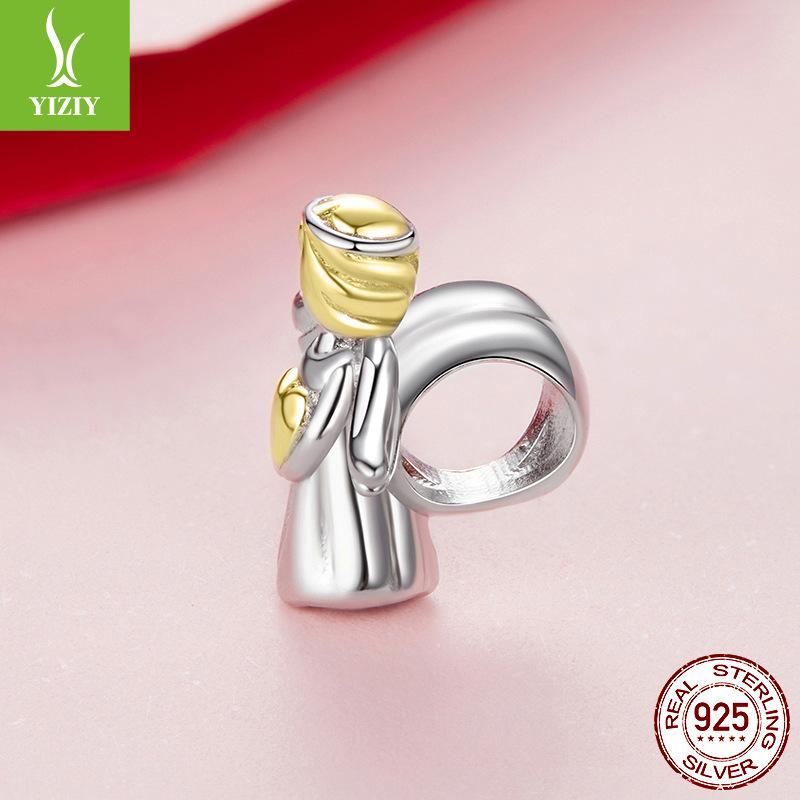 S925 Sterling Silver Plated Real Gold Angel Guardian Beaded Personalized Diy Bracelet Accessories