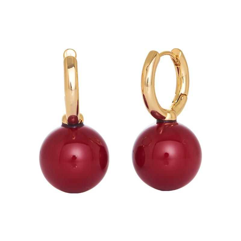 Ancola 2024 Red Retro Oval Pearl Earrings - Autumn & Winter Collection