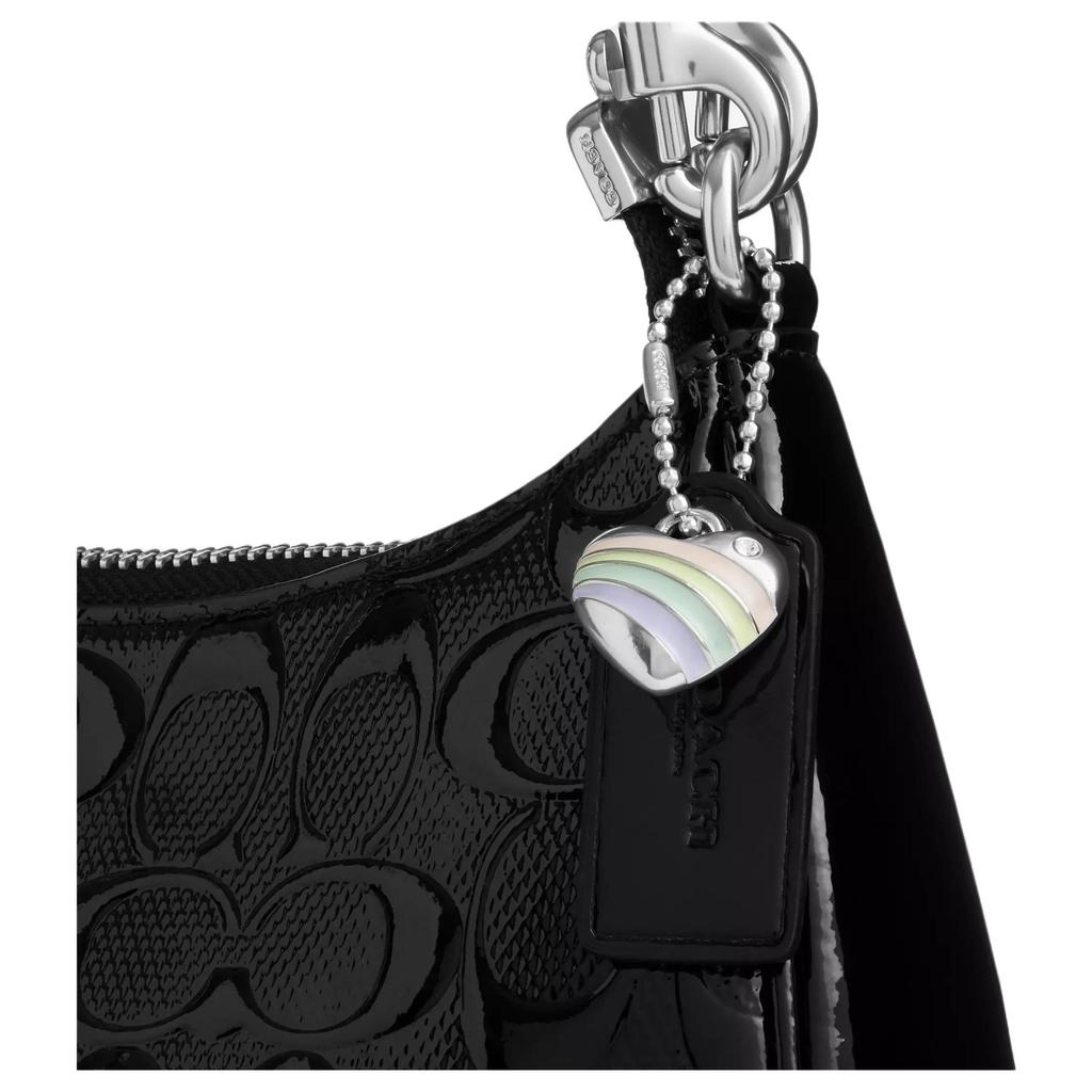 Coach Teri 25 Классический Логотип Подпись Лакированная Кожа и Гладкая Кожа Сумка Кроссбоди На Плечо Средний Размер Женские Сумки Серебристый Черный CDY98-SVBK