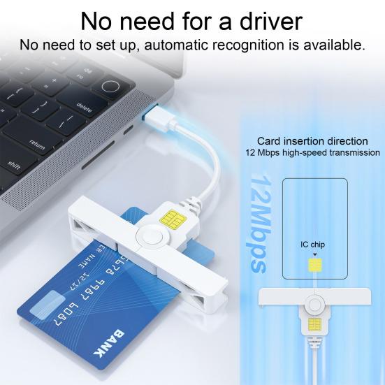 Смарт-кард-ридер Type-C USB 2.0 Plug-and-Play кард-ридер для Windows Портативный считыватель банковских чип-карт Легкий считыватель CAC ID-карт