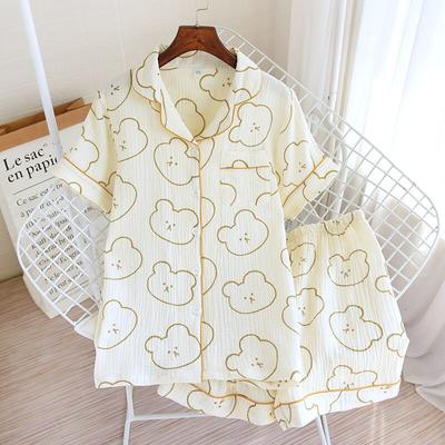 Новые летние женские пижамы с короткими рукавами, шорты из двух предметов, 100% хлопок, креп, большой размер, милый домашний костюм, женская одежда для сна kawaii