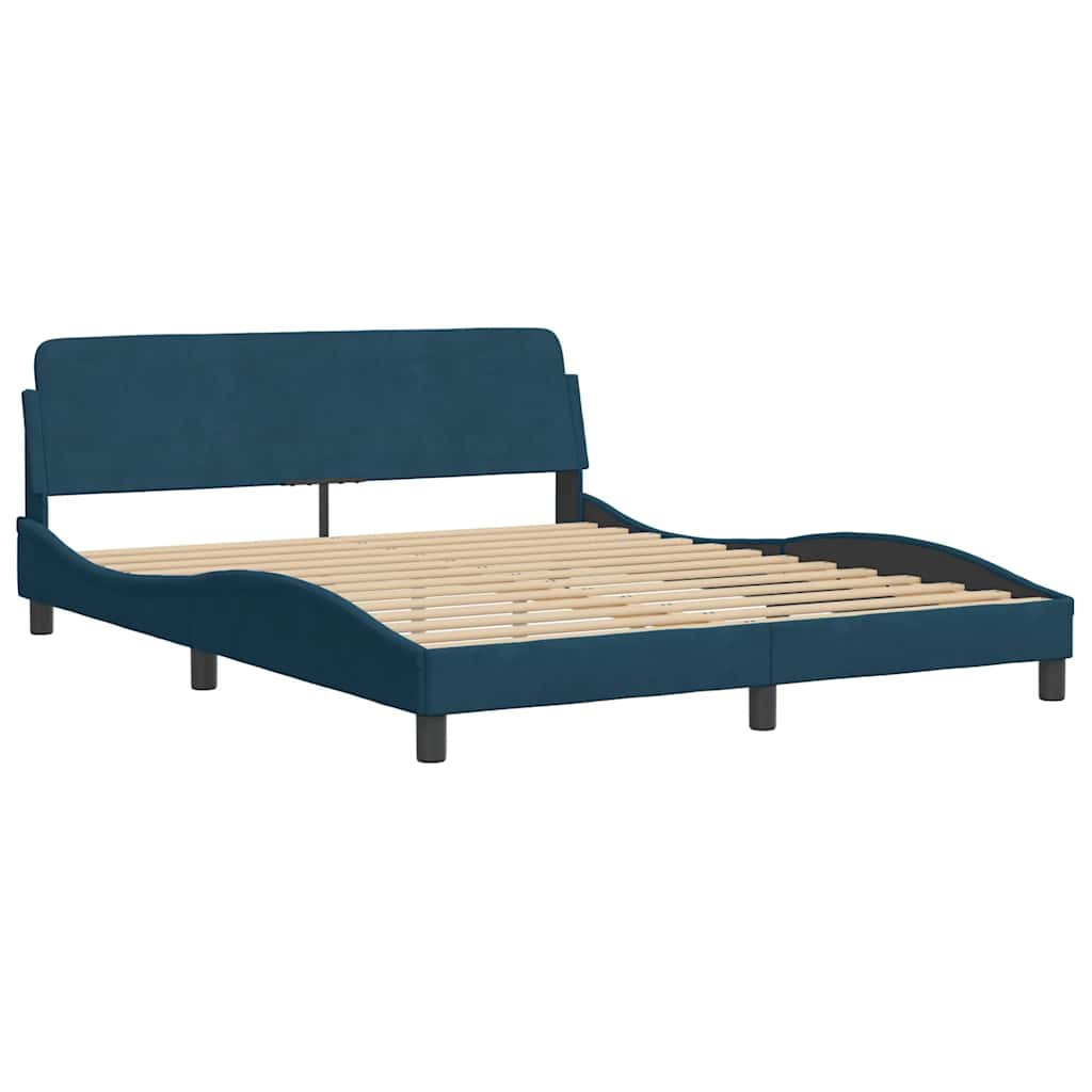 Bed with Mattress Blue 160x200 cm Velvet