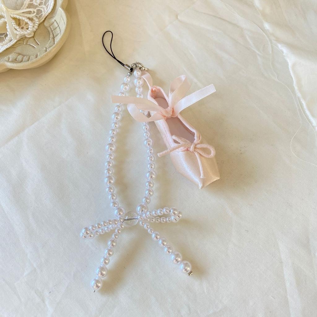 Sophisticated Pearl Beaded Phone Charm with Ballet Shoe Bag Decoration Multipurpose Fashion Ornament for Stylish Ladies