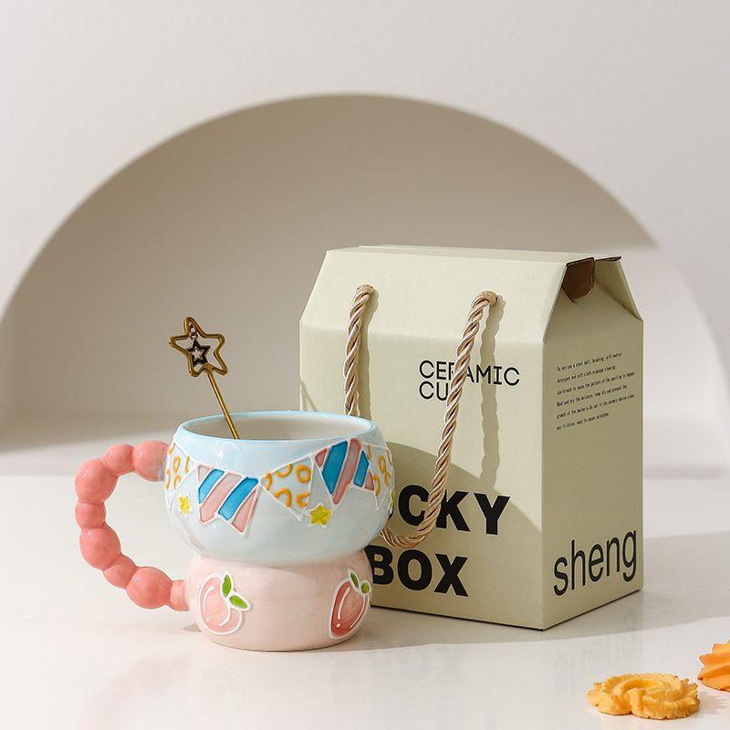 Hand-painted Relief Gourd Ceramic Cup Aesthetic Value, Breakfast Large Capacity, Cute Oatmeal Mug, Home Drinking Wate Drinkware