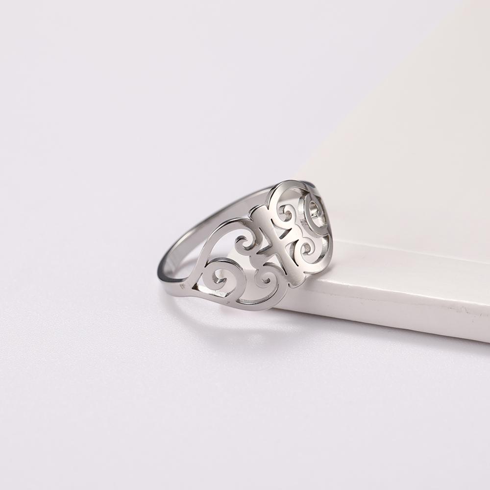 Women Vintage Flower Finger Rings Elegant Stainless Steel Rose Gold Casual Ring Anniversary Valentine's Day Gift