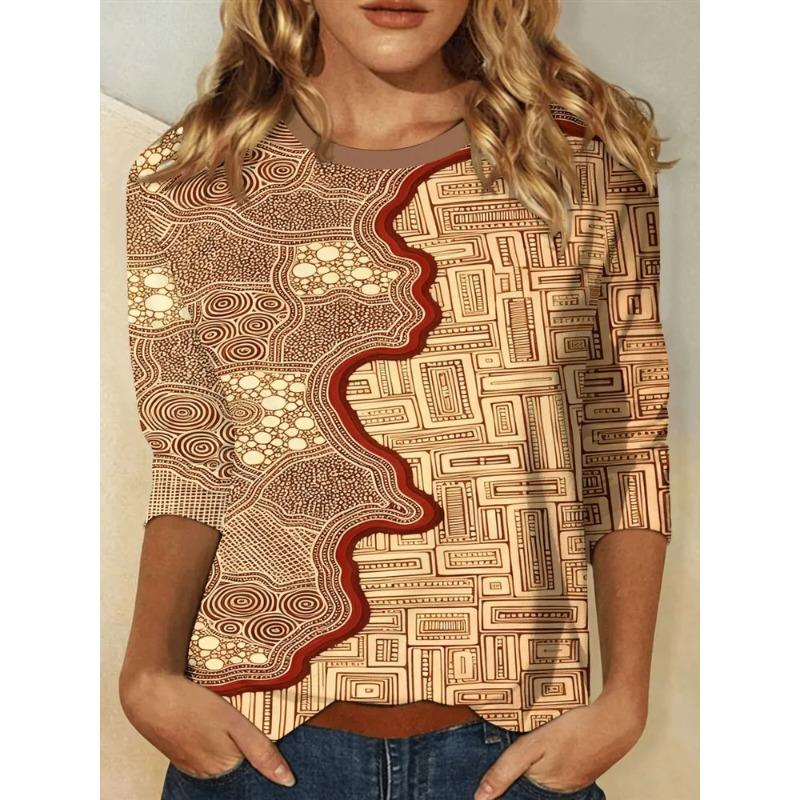 Summer Women's 3D Printed Crew Neck Long Sleeve T-Shirt Fashion Versatile Trend Breathable Casual