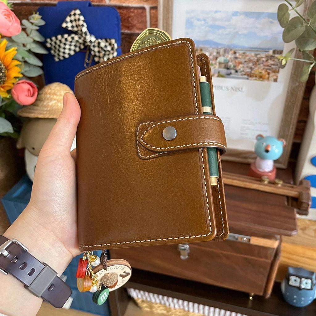 Deep Brown Leather Planner Binder with Removable Notebook and Pocket Diary