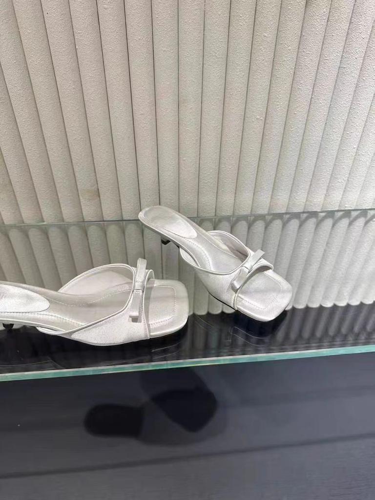 2025 Spring and Autumn New Fashion French Square Women's Shoes with Bow Decoration Open-toed Empty Sandals Women