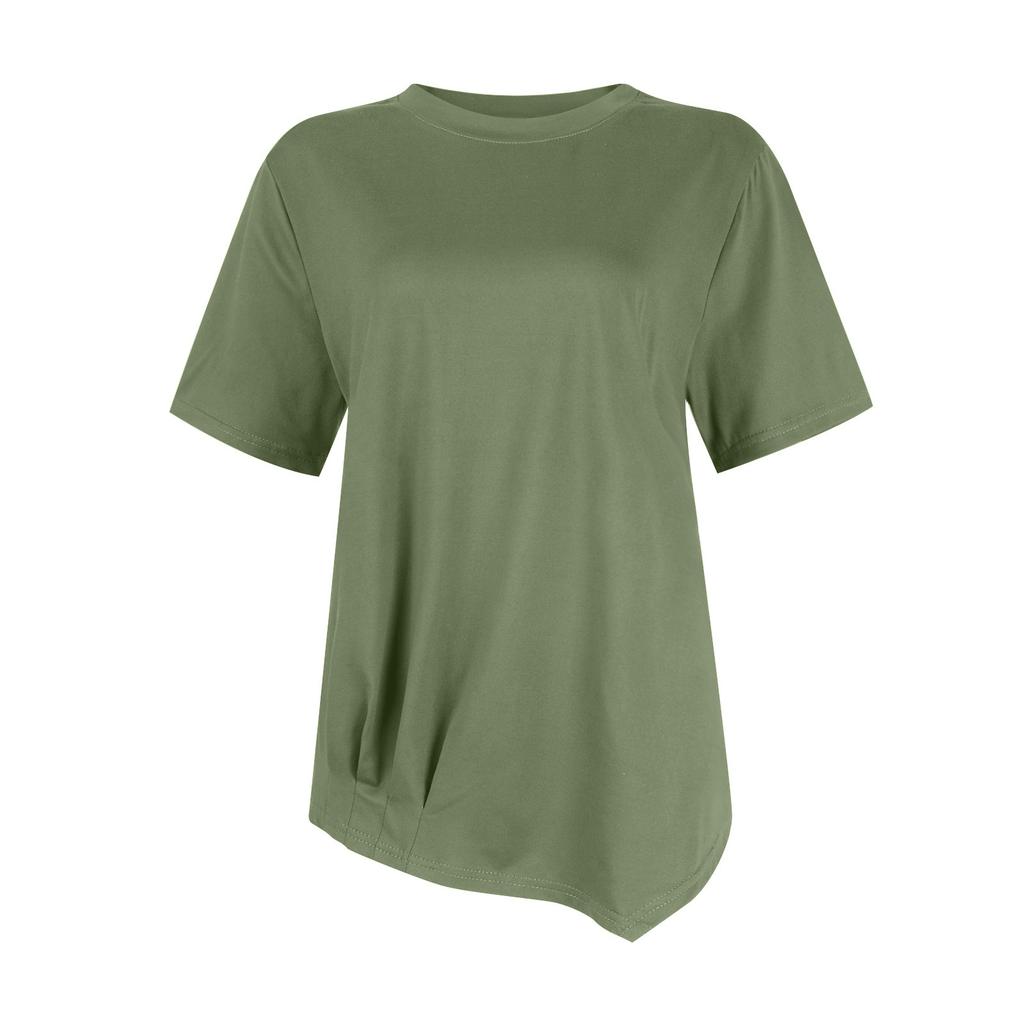 Женские летние топы с короткими рукавами, однотонные рубашки с круглым вырезом, повседневные футболки