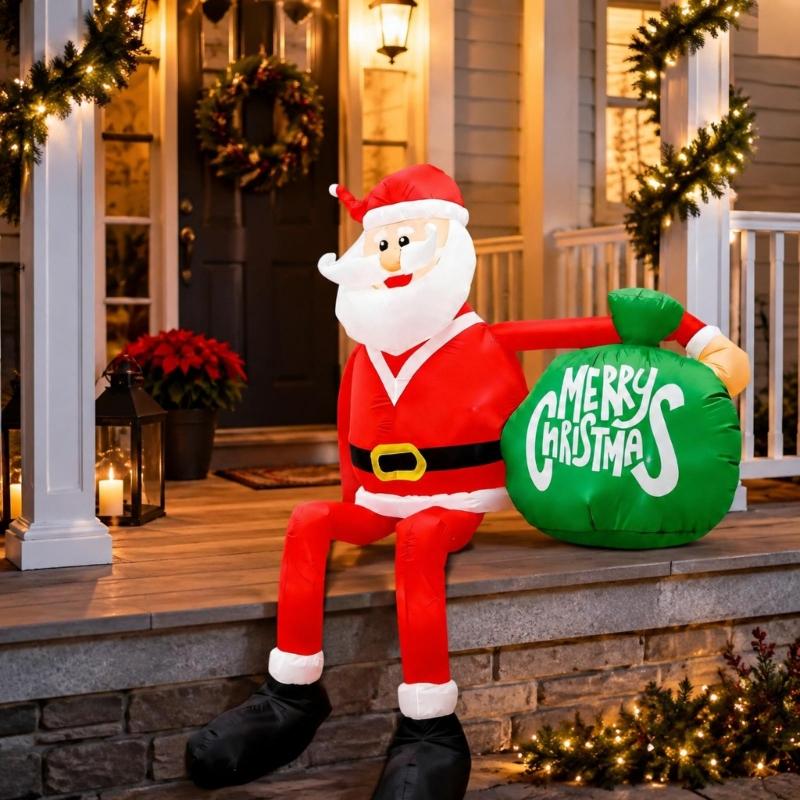 Electric Inflatable Santa Decoration with 110 V US Power Specification and Sitting Holiday Figure for Outdoor Christmas and Shop Window Displays