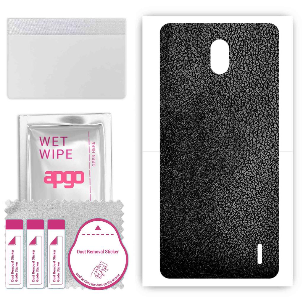 apgo Protective Skin Sticker for the back compatible with Nokia 2.1, Wrap Film, Foil, Vinyl - Pattern Black Leather