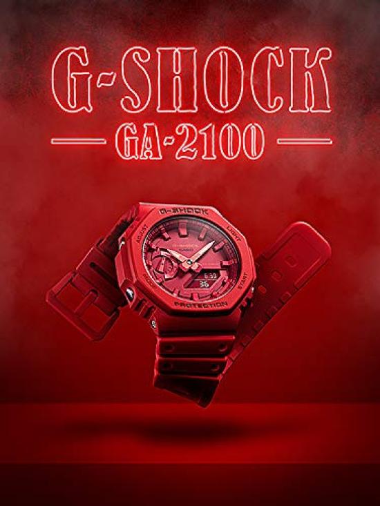 Casio Часы Casio Oak для улицы и G-Shock мужские аналогово-цифровые спортивные, красные, GA-2100-4A [Б/у]