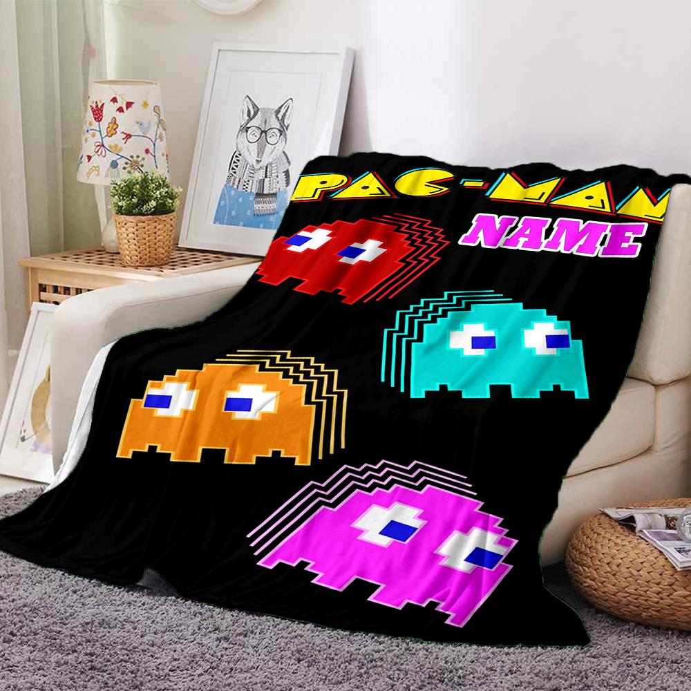 Custom Name Pacman Adventure Game Party Blanket For Couch Bed Plush Cozy Fuzzy Blanket Super Soft Warm Blankets For Fall And Winter 091690