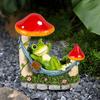 Mushroom Hammock Frog Figurine Garden Frog Statue Lying Frog Ornament for Balcony Yard Art Indoor Desk Decoration