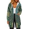 Women's Fashionable Printed  Long Sleeved Drawstring Hooded Zipper Pocket Long Casual Sweatshirt Jacket