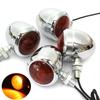 4x Universal Classic Chrome Metal Motorcycle Turn Signal Indicator Light Lamp Bulb For Harley Cafe Racer