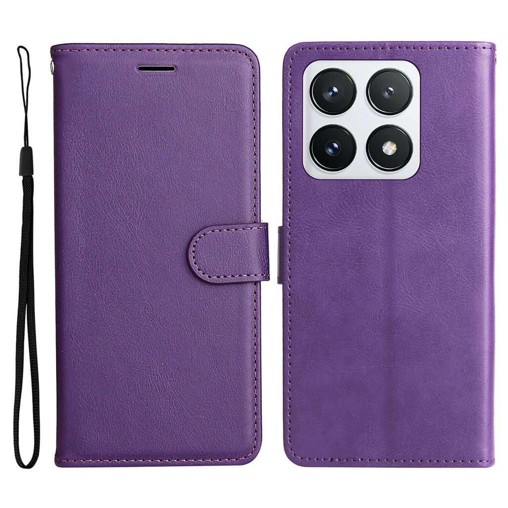 For Xiaomi 14T Pro Case Solid Color Leather Mobile Cover Wallet Stand with Strap