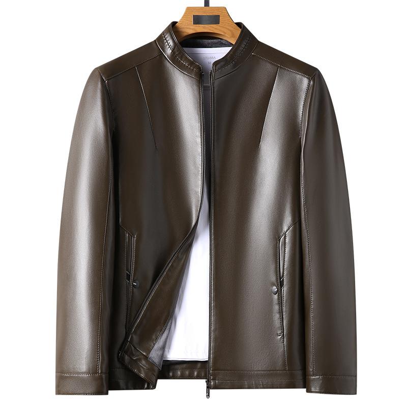 Новая осенне-зимняя куртка из утолщенной бархатной кожи, мужская кожаная куртка с воротником-стойкой, модная простая деловая повседневная кожаная куртка